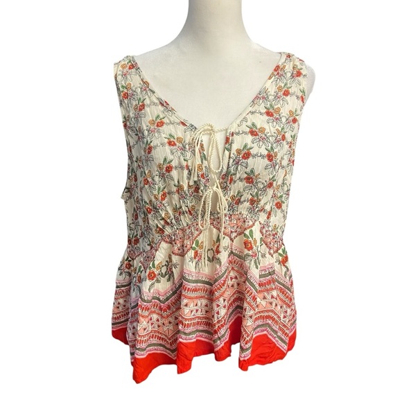 Anthropologie Patrons Of Peace Boho Floral Flowy Gauzy Top Size L Hippie Summer - Picture 2 of 10